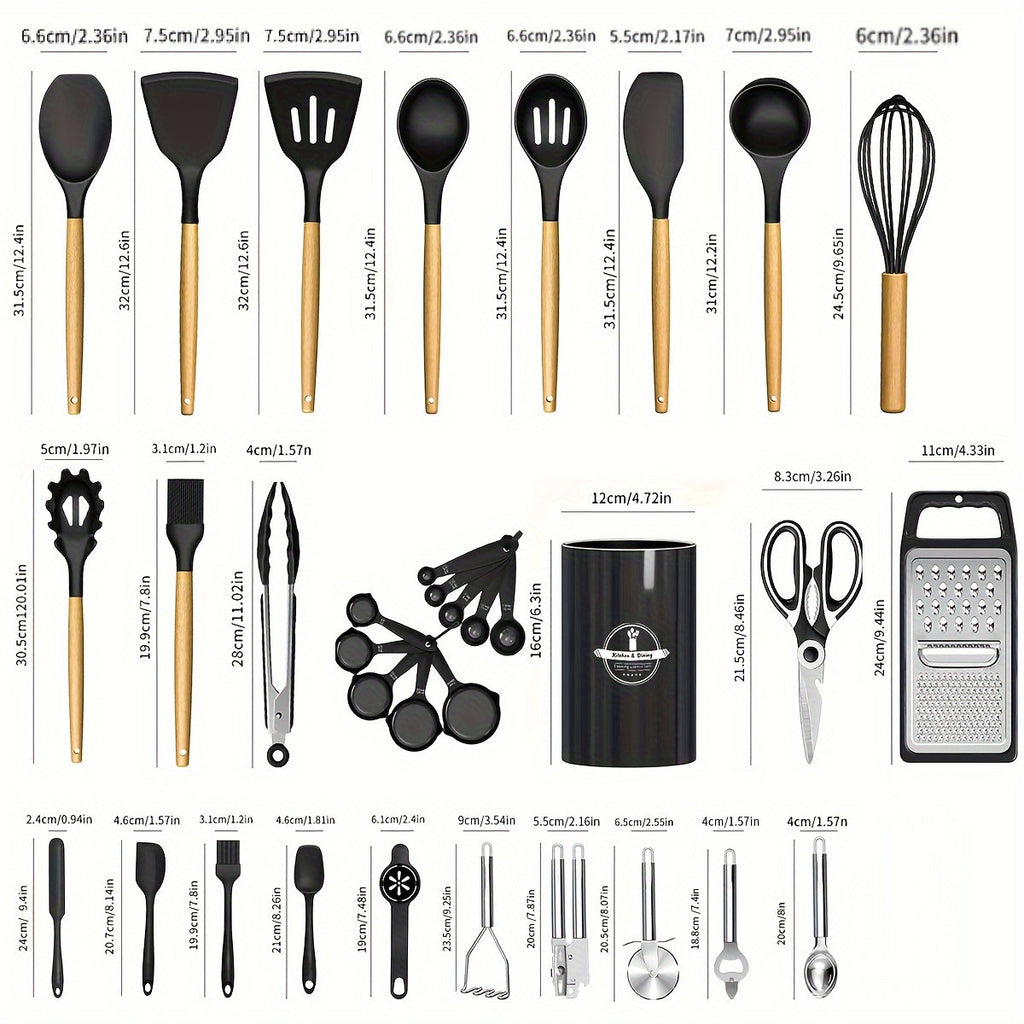 Wooden Handle Silicone Kitchen Tool Set