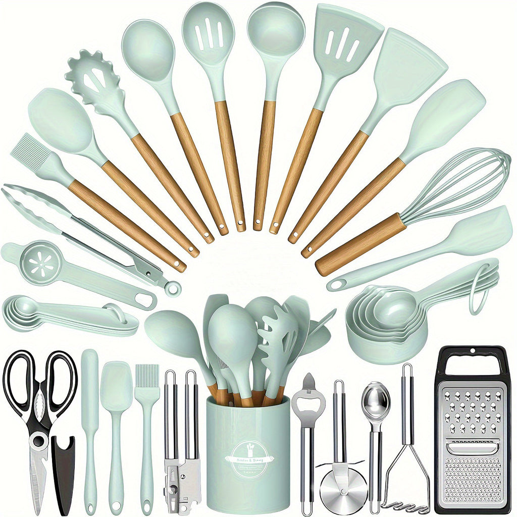 Wooden Handle Silicone Kitchen Tool Set