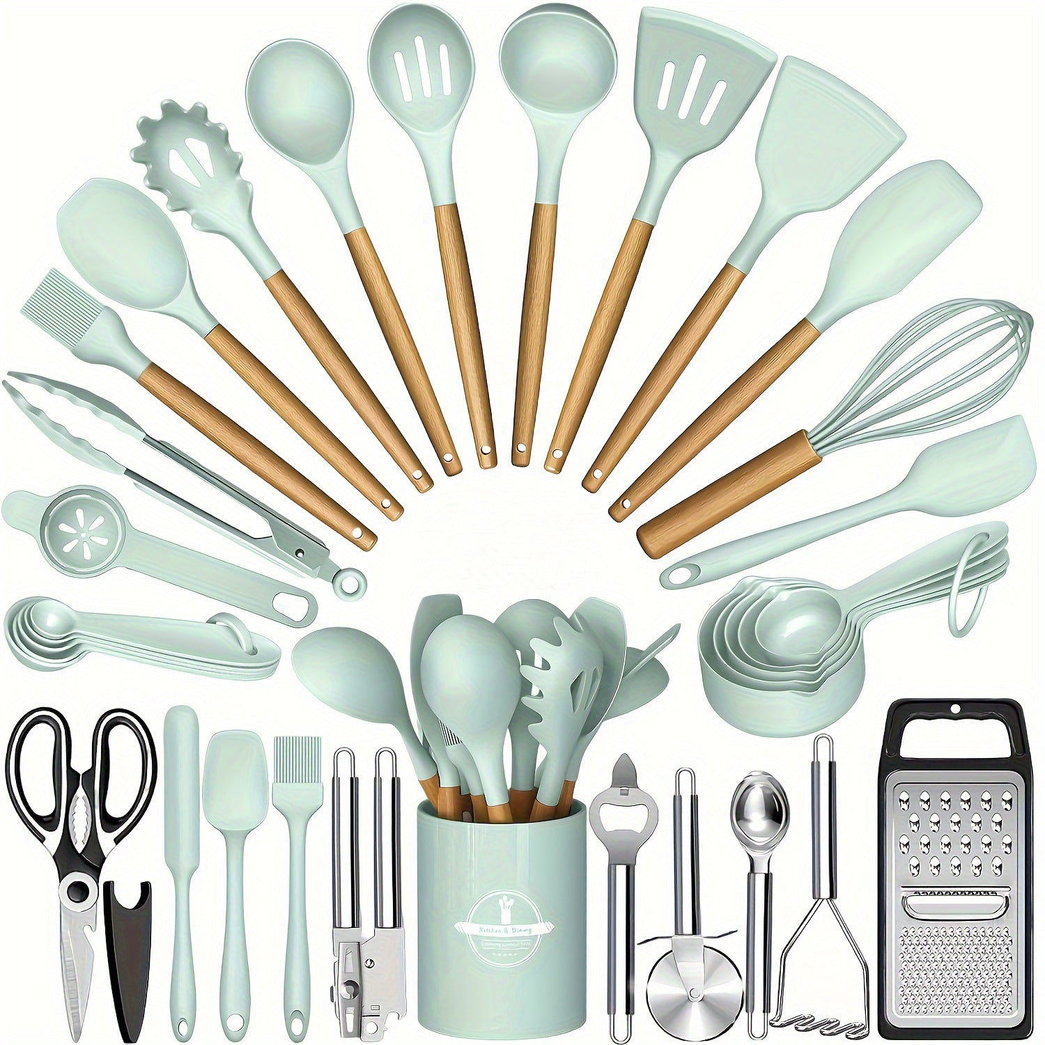 Wooden Handle Silicone Kitchen Tool Set