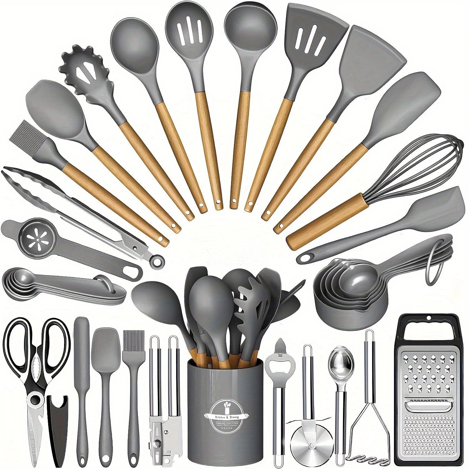 Wooden Handle Silicone Kitchen Tool Set