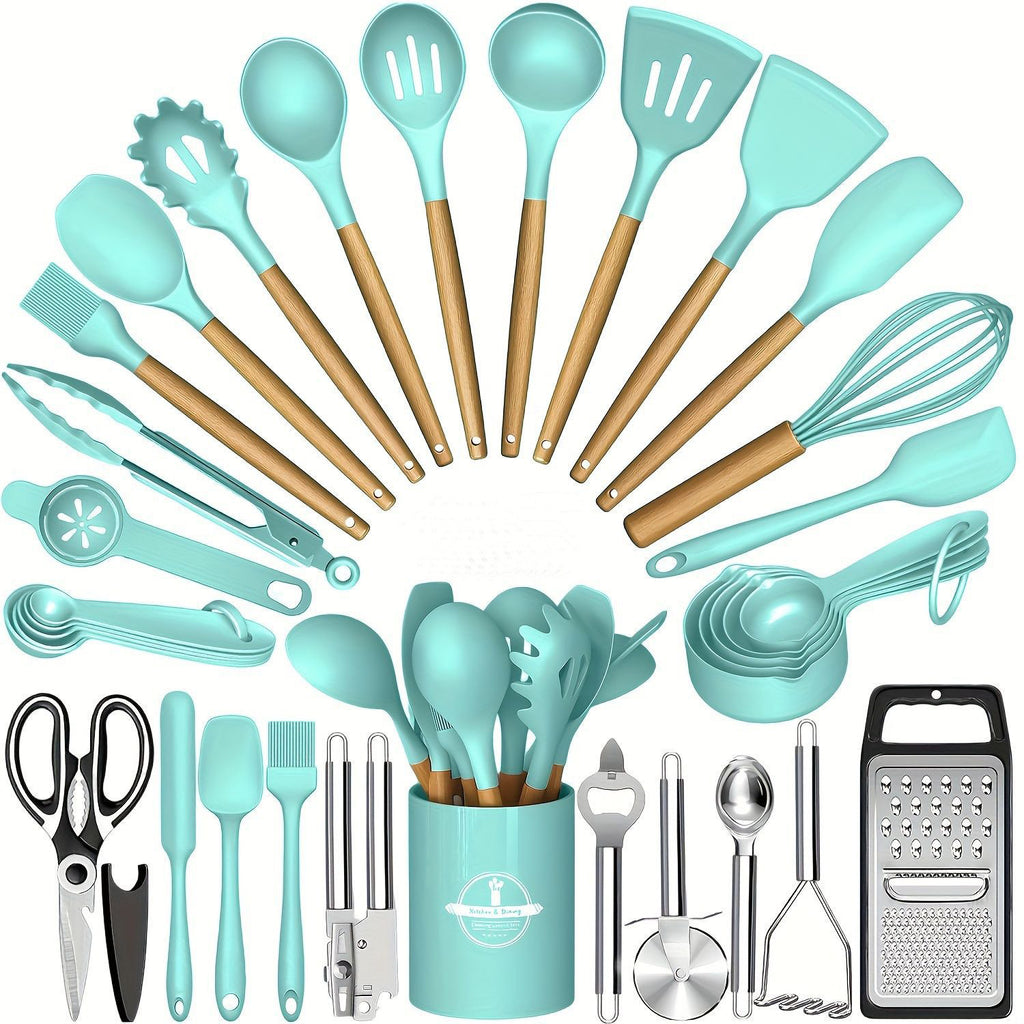 Wooden Handle Silicone Kitchen Tool Set